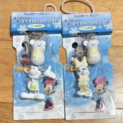 ディズニー ミッキー＆ミニー 雪だるまキーチェーンフィギュア 2個セット