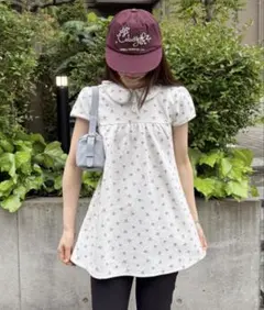 GIUNON round collar flower tunic | Mercari