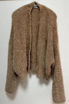アース もこもこニットカーディガン ブラウン キャメル