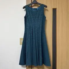 レース織 フレアドレスワンピース 38 M相当 ブルーグリーン 結婚式 お呼ばれ