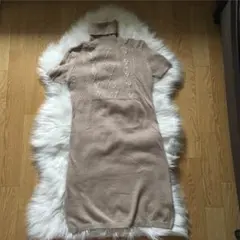 タートルネック半袖ニットワンピース＊S＊ベージュ