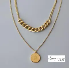 新作✨２連コインゴールド 18kコート ネックレス サージカルステンレス ラスト