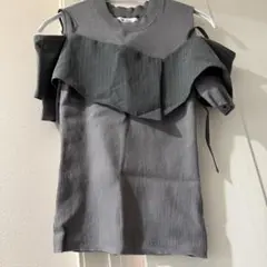 Mystrada フリル付きグレー ニットTシャツ