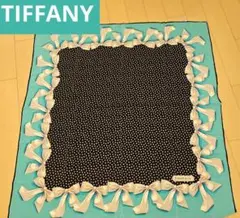 TIFFANY&CO. ブルー×ブラック リボン柄大判スカーフ ティファニー