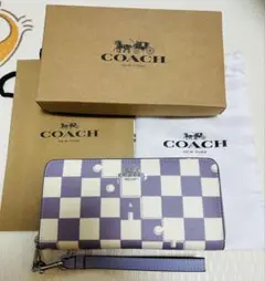 【新品未使用】COACH コーチ長財布　チェッカーボード　パープル