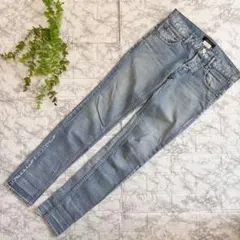 Y2K ローライズデニム スキニー 34 ボタンフライ ブリーチ加工 ストリート