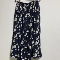 ネイビー フラワープリント ガウチョパンツ Sサイズ