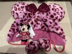 ディズニー　ミニー　ファンキャップ＆チャーム　ヒョウ柄　ピンク　2点セット②