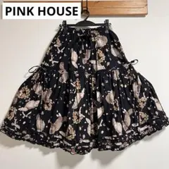 PINK HOUSE フラワーエンブレース 薔薇刺繍 フリルティアードスカート 