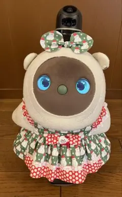 ラボ服⭐︎らぼ服 ゆきだるま柄のみどり＆赤いみずたまのワンピース 可愛い飾りつき