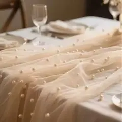 シャンパンカラー チュール テーブルクロス パール ウェルカムスペース 結婚式