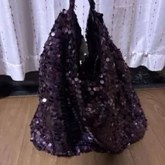 Joias パープルのスパンコール　大きめトートバッグ