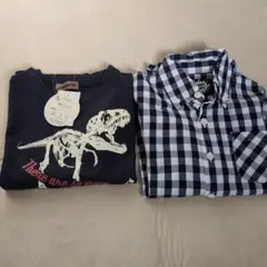 恐竜半袖Tシャツとチェック長袖シャツセット 110センチと120センチ