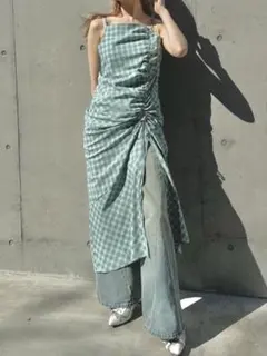Ray Cassin チェックドロストキャミワンピース