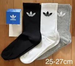 新品　アディダス　M(25-27cm)トレフォイル　クルーソックス　白黒灰3足