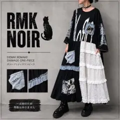 RMK Noir｜ ライブフェス｜ 古着リメイクワンピース ｜Ｌ｜猫柄