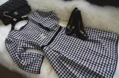 ☆Celebrity☆新作☆冠婚祝儀にも♪千鳥格子のワンピF22黒9号M