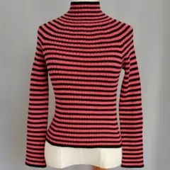 SONIA RYKIEL　ピンクと黒のストライプ ハイネックニット 32