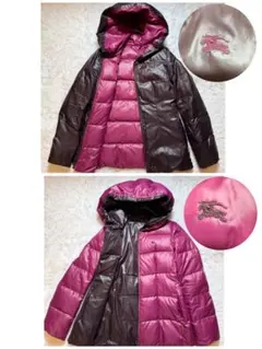 香り様美品 バーバリーブルーレーベル リバーシブル フード付き ダウンコート ピ