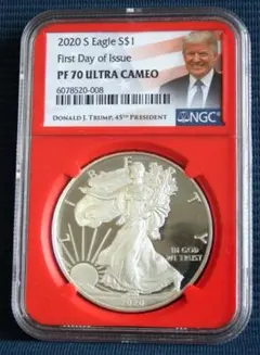 値下】米国2021年イーグル1ドル銀貨　トランプ赤ラベル　NGC MS70ER 米2021年 イーグル1＄銀貨 トランプ緊急事態生産 NGC/MS70 EPER - メルカリ