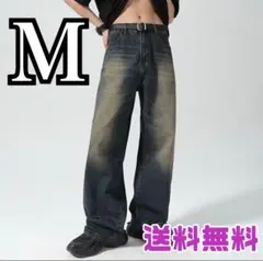 メンズバギーデニム ウォッシュドバギーパンツ レディースパンツヴィンテージ　￼M