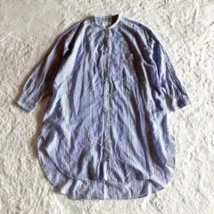 manna 綿キュプラ　ストライプワンピース　日本製　青