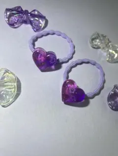 グラデ色のハート型ヘアゴム 2個セット