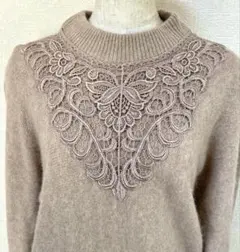 ニット　セーター　長袖　レース　ベージュ　ピンク　レディース　冬服