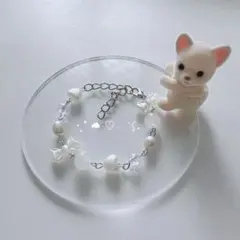 ビーズブレスレット　パール　リボン