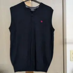POLO ネイビー Vネックニットベスト　メンズ　L　紺色