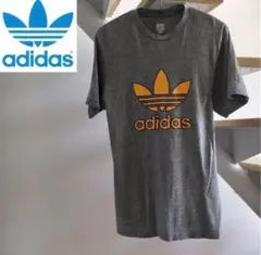 90's アディダスオリジナルス◆ デカロゴ Tシャツ グレーOサイズ