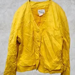 希少✨ヴィンテージ ノーカラージャケット パリ 黄　レトロ　派手　80s