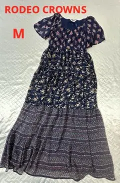 C81 美品　RODEO CROWNS 超ロング　ティアードワンピ　M 総花柄