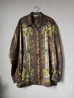 昭和レトロ　柄シャツ　長袖　ブラウン