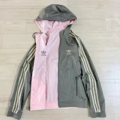 adidas リバーシブル　パーカー　ジャージ　ブルゾン　カーキ　ピンク　ロゴ