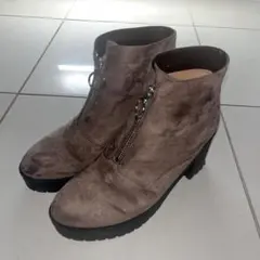 ショートブーツ フロントジップ厚底