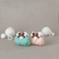 ミニチュアドール服　ロンパース2着セット　チョコレートリボン(ミント&ピンク)