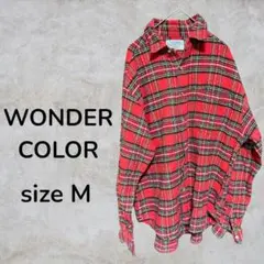 WONDER COLOR トップス　シャツ　赤　チェック柄　チェックシャツ　古着