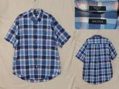 ★NAUTICA ノーティカ 刺繍ロゴ チェック柄 BDボダンダウン 半袖シャツのサムネイル