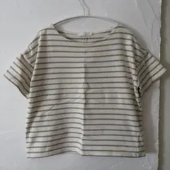 グレー ストライプ ボートネック Tシャツのサムネイル