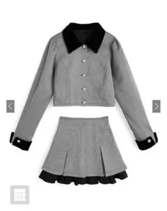 GRL千鳥柄アソートボタンブラウス×プリーツフリルミニスカートセットtu1958