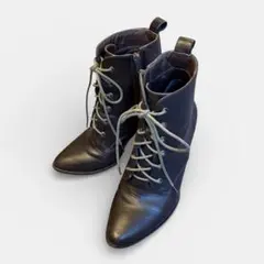 レースアップブーツ ショートブーツ 編み上げ ヒール クラシック ダークブラウン