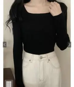 GRL グレイル　スクエアネックリブニットトップス[rut072]