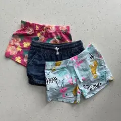 【3点セット】女の子 90〜100cm ショートパンツ　柄物 デニム風