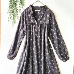 サンバレー【M】花柄 長袖 フレア ワンピース 柔らかな ゆったり 可愛いのサムネイル