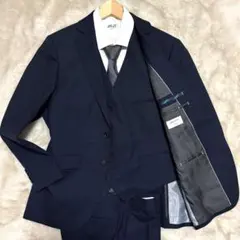 極美品M✨オリヒカ スーツ セットアップ 3ピース ネイビー ストレッチ 背抜き
