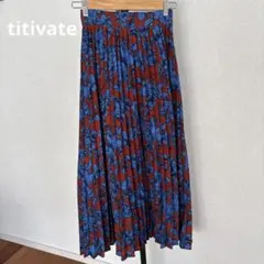 titivate プリーツスカート M 青赤花柄