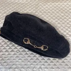 WEGO 黒 コーデュロイ ベレー帽 金具付き