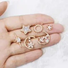 高品質 14KGF ジルコニア チャーム カン付き ハンドメイド 2個 星 月