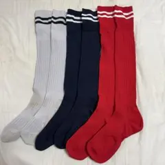 サッカーソックス 3足セット（赤・紺・グレー） 22-25cm相当